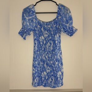 Faithfull the Brand Sky Blue and White Mini Dress